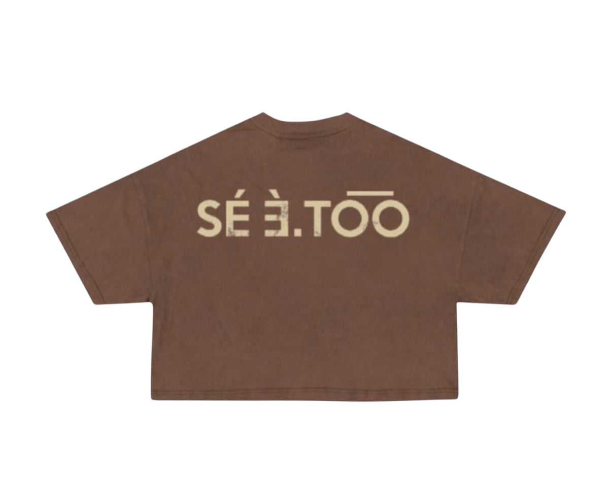 Women Roman Numeral Crop Tee (Heavyweight) (Brown)
