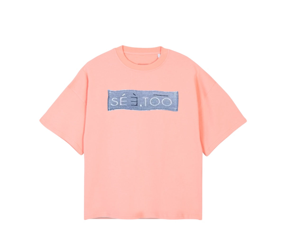 Denim Patch Oversized Boxy Heavyweight Tee (Salmon/Denim)