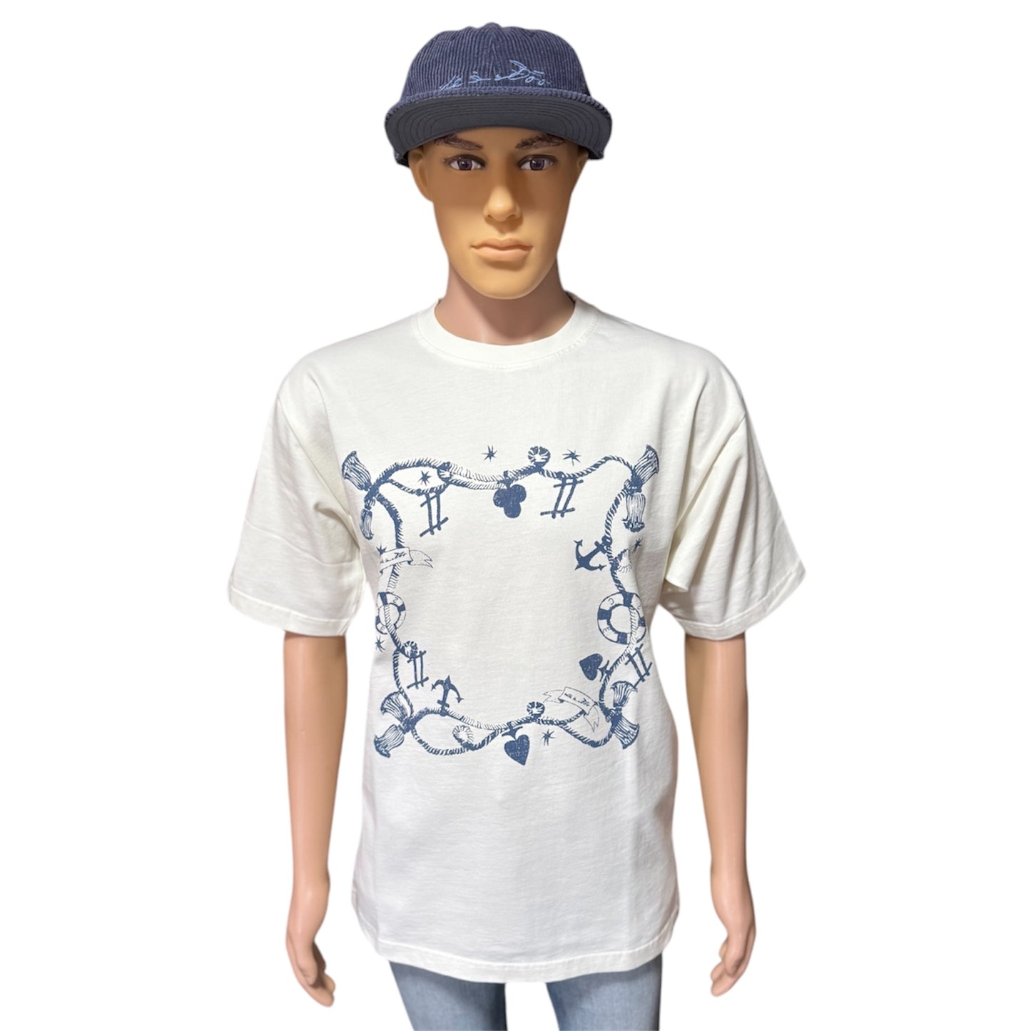 Play Your Cards Heavyweight Tee (Bone/Petro Blue) (Oversized)
