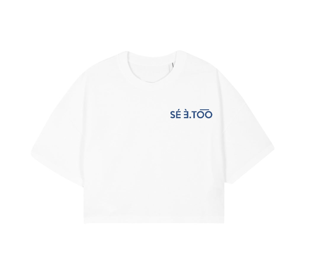 Cropped Oversized Tee (White/Navy)