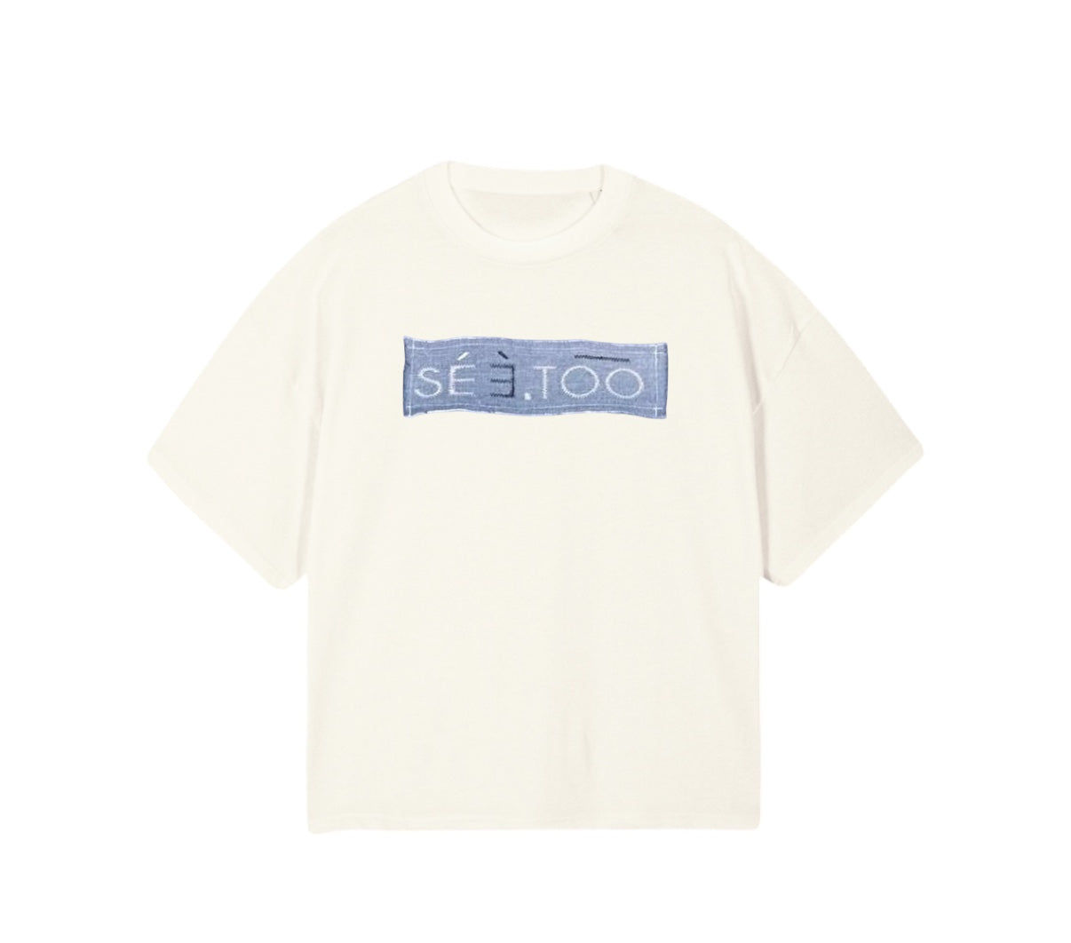 Denim Patch Oversized Boxy Heavyweight Tee (Butter/Denim)