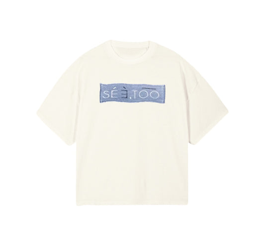 Denim Patch  Oversized Boxy Heavyweight Tee (Butter/Denim)