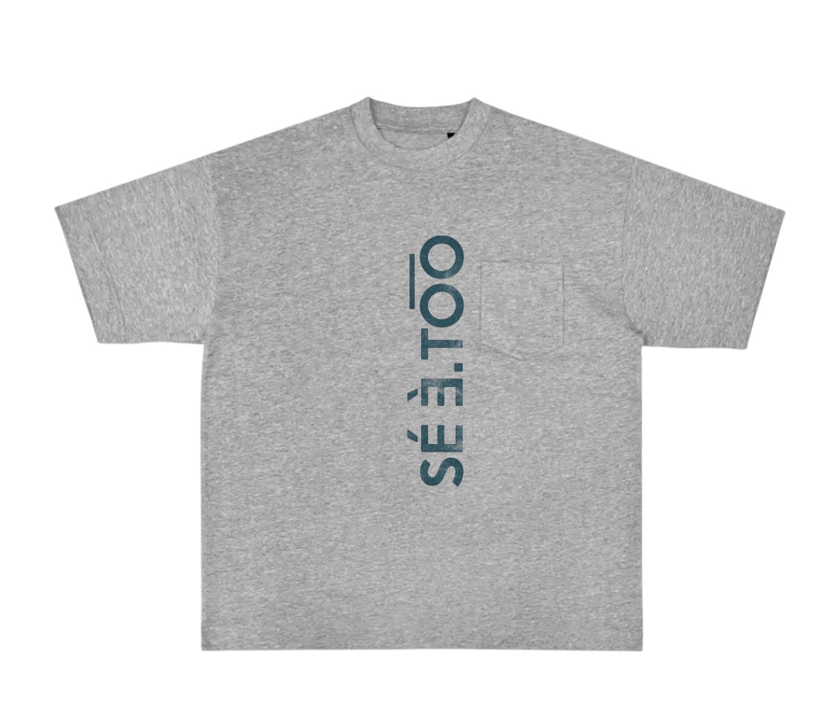Text Block Heavyweight Pocket Tee (Heather Gray/Pine)