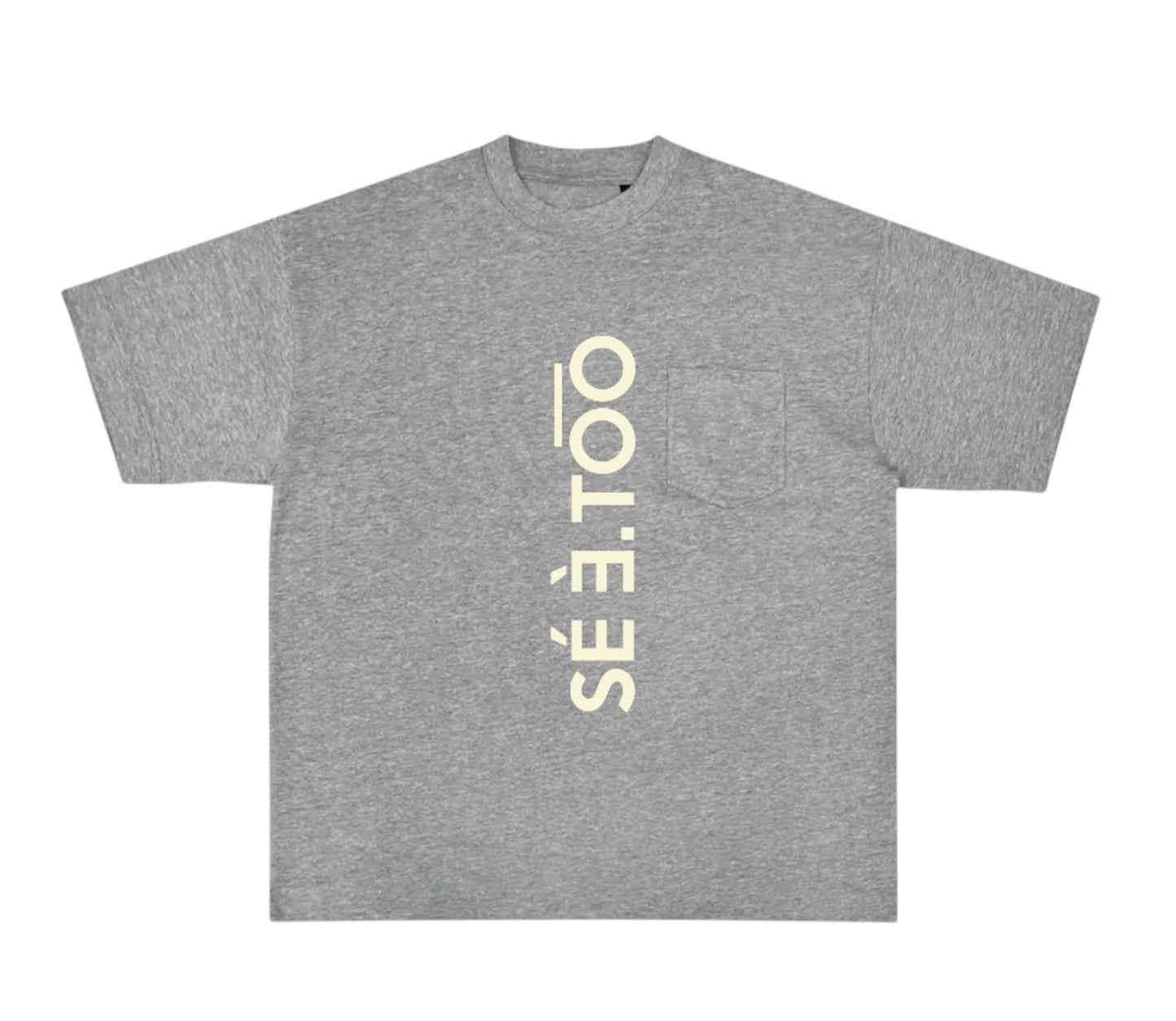 Text Block Heavyweight Pocket Tee (Heather Gray/Light Butter)