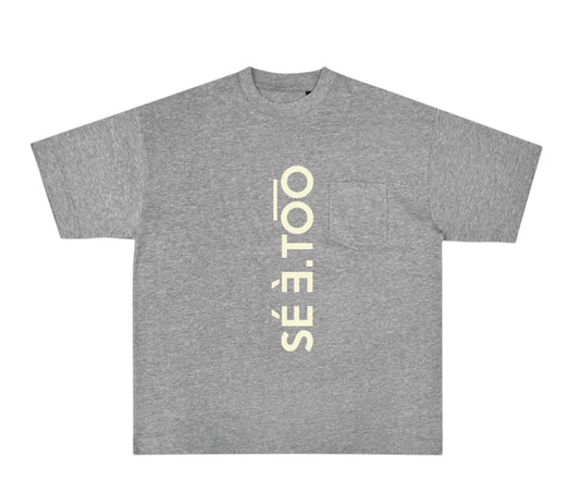 Text Block Heavyweight Pocket Tee (Heather Gray/Light Butter)