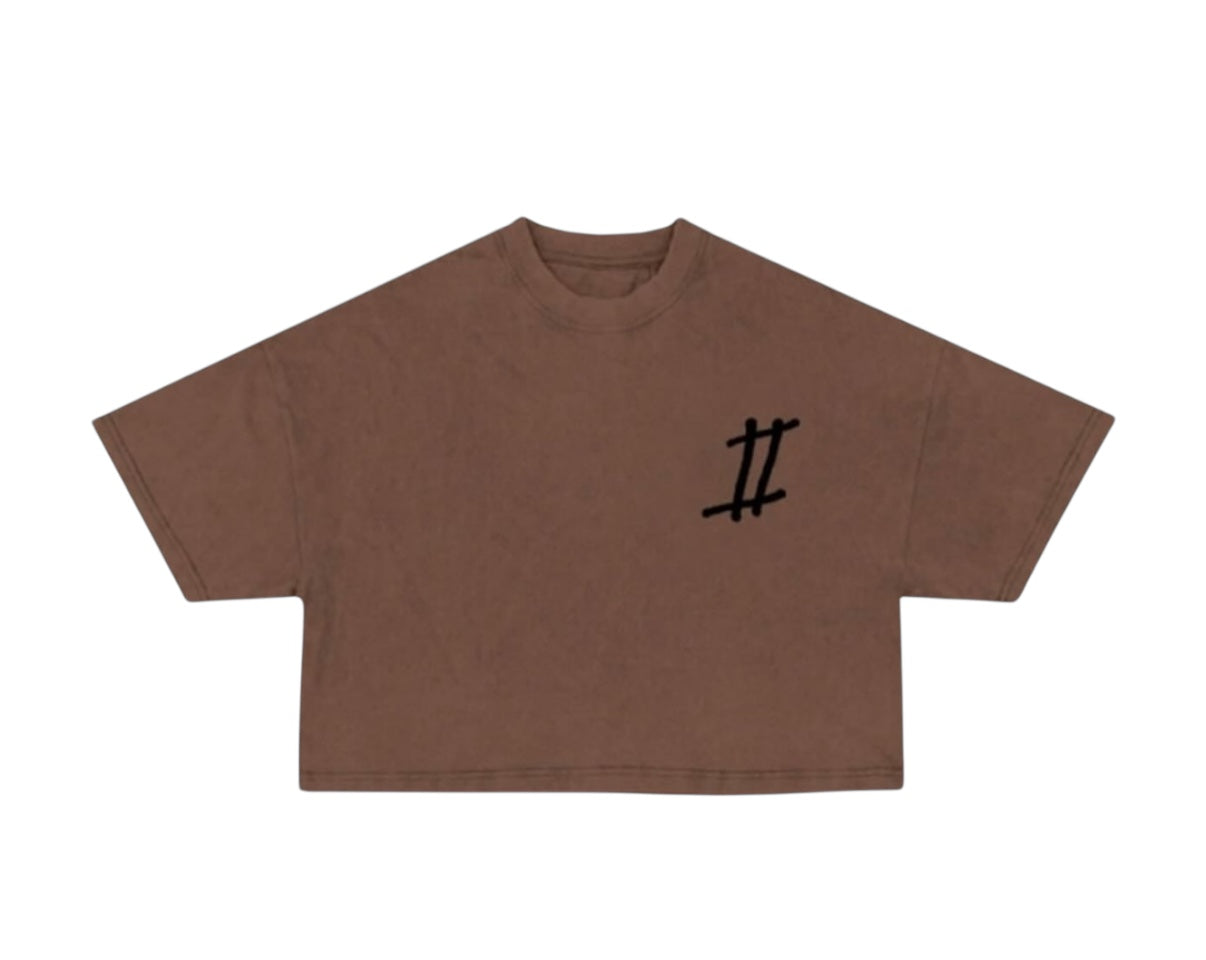 Women Roman Numeral Crop Tee (Heavyweight) (Brown)
