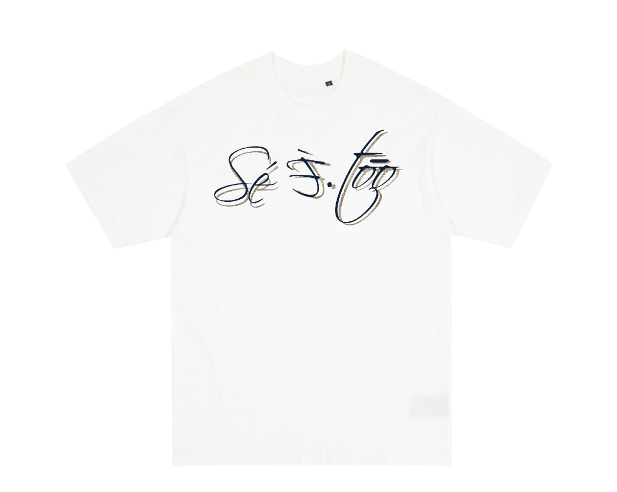 Halftone Script Lightweight Tee (White/Navy) (Regular Fit)
