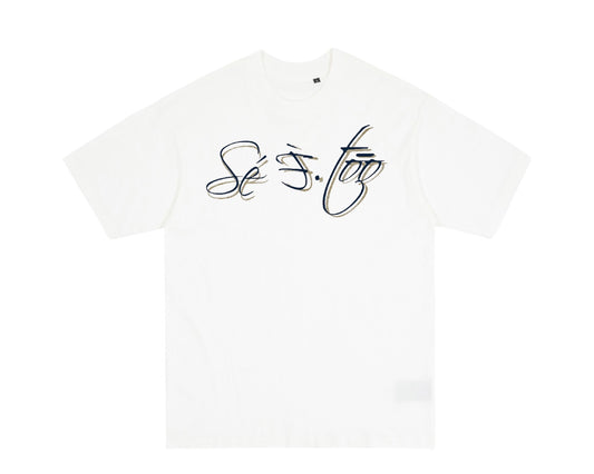 Halftone Script Lightweight Tee (White/Navy) (Regular Fit)