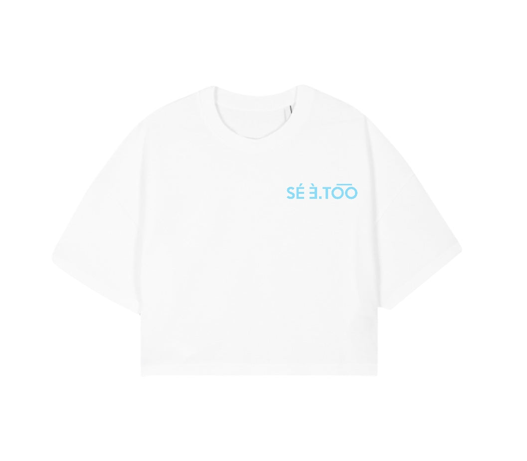 Cropped Oversized Tee (White/Light Blue)