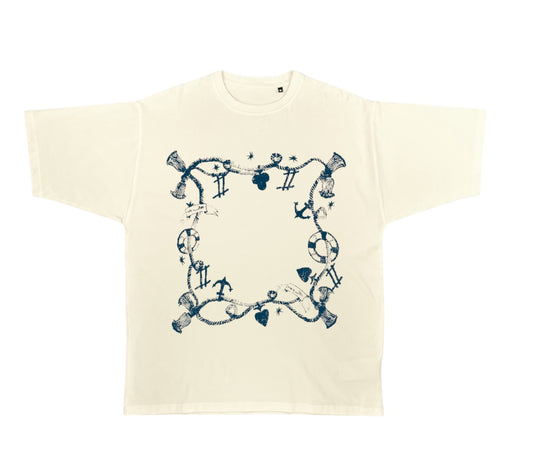 Play Your Cards Heavyweight Tee (Bone/Petro Blue) (Oversized)