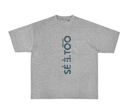 Text Block Heavyweight Pocket Tee (Heather Gray/Pine)