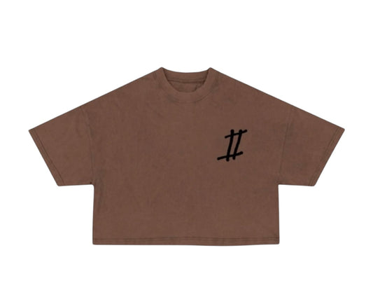 Women Roman Numeral Crop Tee (Heavyweight) (Brown)